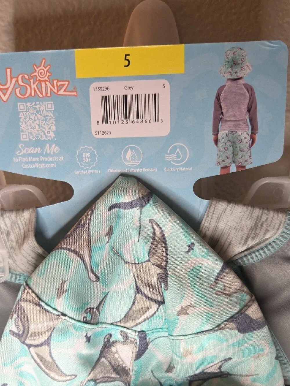 Skin Kids Gray & Aqua Manta Ray Rash Guard 3-Piece Swim Set